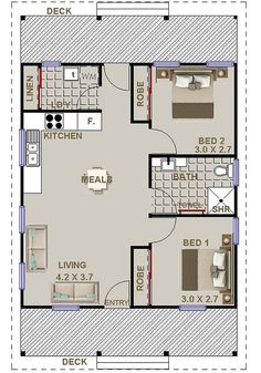 the floor plan for a small house with two bedroom and living room in one area