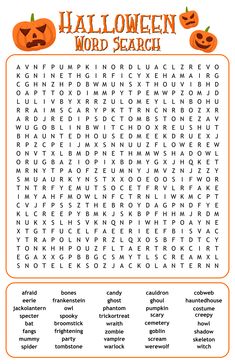 halloween word search with pumpkins on it