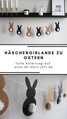 an easter decoration with bunnies and bunny ears hanging on the wall