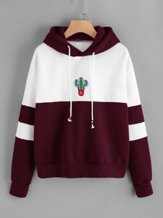 Capucha bordada de cactus de color combinado Simple Sweatshirt, Sale Sign, Artsy Design, Sweatshirt Women, Graphic Artwork, Embroidered Hoodie, Art Fashion, Printed Sweater, Oversize Hoodie