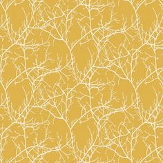 a yellow background with white branches on it