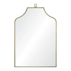 a gold framed mirror with a metal frame on the top and bottom, against a white background