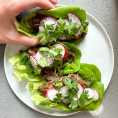 SLOW COOKER SHREDDED BEEF TACO LETTUCE WRAPS Slow Cooker Shredded Beef, Chicken Thighs Dinner, Shredded Beef Tacos, Lettuce Tacos, Taco Lettuce Wraps, Beef Lettuce Wraps, Butter Lettuce, Soup Appetizers, Taco Ingredients