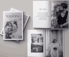 the wedding album is open to show photos