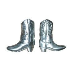 pair of silver cowboy boots on white background