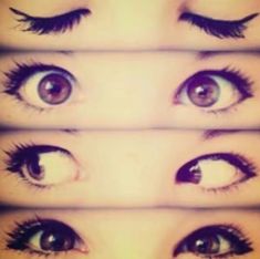 four different pictures of eyes with long lashes