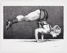 a drawing of a person doing a handstand on the ground with their feet in the air