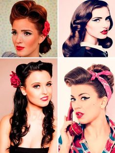 50s Hair Tutorials, Rockabilly Makeup, Pin Up Makeup, Square Face Hairstyles, Rockabilly Fashion, Vintage Hair