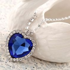 "Near, far, wherever you are..." The Titanic movie theme song always comes into my mind when I see this necklace. =P Diamond Jewelry Necklace, Solitaire Pendant, Crystal Necklace Pendant, Crystal Heart, Blue Diamond, Titanic