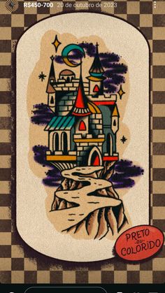 a card with a castle on it and the words preto colorida written in spanish