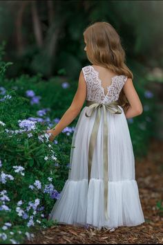 White Sleeveless Lace and Tulle Flower Girl Dress- Mermaid Style Bottom - The Little Kitten Boutique Flower Girl Dresses Mermaid, Biker Wedding, Junior Bridesmaids, Long Flower Girl Dresses, Boho Flower Girl, Custom Sash, 2025 Wedding, Tulle Flower Girl, Wedding Dresses With Flowers