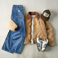 Lesbian Outfits Carhartt, Carhartt Vintage Outfit, Men’s Samba Outfit, Men’s Samba Outfits, Granola Men’s Clothing, Detroit Jacket, Neat Casual Outfits, Masc Women