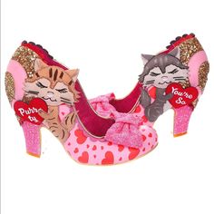 Irregular Choice Smitten Kitten Pink Pumps. Just Received It But To Big For Me,Sold Out And Hard To Find. Brand: Irregular Choice Materials: Fabric, Pu Colour: Multi Pink ,Heel Height (9.3cm): Size Eu39 Size Us 8