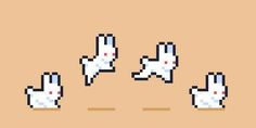 an old school pixel art video game with white rabbits in the middle and red eyes