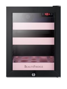 a pink and black display case with the words beauti - ridge written on it