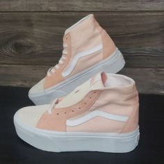 Vans Sk8 Hi Tapered Stacked Details: Size: 5 Men's/ 6.5 Women's (Euro 36.5 - Cm 23) Color: Peach Material: Suede And Canvas Upper With Leather Stripe Condition: New With Box Details: Platforms, High Tops Let Me Know If You Have Any Questions Ships Asap White Platform Vans, Pink Platform Sneakers, Vans Old Skool White, Vans Platform Sneakers, Vans Authentic Platform, Platform Shoes Sneakers, White Platform Shoes, Canvas Sneakers Womens, Platform Vans