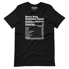 the black king nutrition t - shirt is shown in white and has information for calories