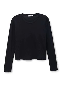 A black Basic Long Sleeve Top For Fall, Black Long Sleeve Everyday T-shirt, Simple Crew Neck Top For Fall, Solid Long Sleeve T-shirt For Everyday, Long Sleeve Solid Color T-shirt For Everyday, Basic Long Sleeve Top For Layering, Essential Black Everyday Top, Essential Everyday Black Top, Black Cotton Long Sleeve Top For Layering