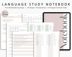 the language study notebook for notes and paper templates 8 hyperlinked tabs