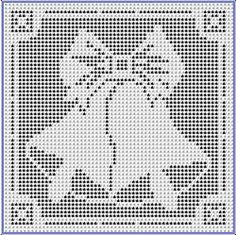 a cross - stitch pattern with a bell on the front and bottom, in blue