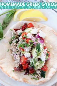 homemade greek gyros with tomato and cucumber salsa