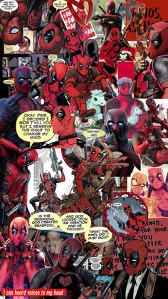 a collage of deadpools with comic characters