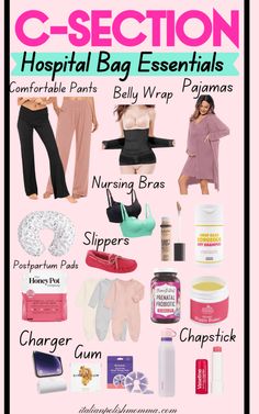 C-Section Hospital Bag Scheduled C Section, Bag Packing List, Hospital Bag For Mom To Be, Baby Hospital Bag, Cesarean Section, Hospital Bag Essentials, Bag Checklist, Hospital Bag Checklist