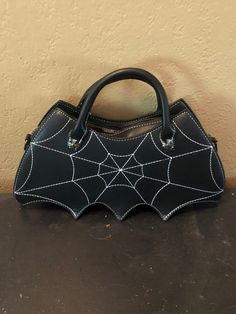 Cute spider web purse. It is approximately 12 inches by 8 inches tall without handle. Comes with shoulder strap. Black Zipper Closure Shoulder Bag For Halloween, Gothic Bag, Goth Things, Convertible Bags, Novelty Bags, Black Bat, Womens Crossbody Bag, Grunge Style, Cute Bags