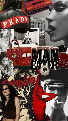 a collage with many different pictures and words on it's side, including the word man eater