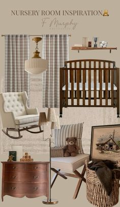 the nursery room is decorated in neutral tones