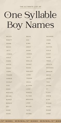 the ultimate list of one - syllable boy names for boys and girls, by various authors