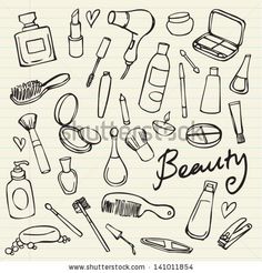 hand drawn beauty items on lined notebook paper with the words beauty written in black ink