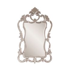 an ornate silver mirror on a white background