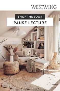 a living room filled with lots of furniture next to a tall white book shelf on top of a hard wood floor