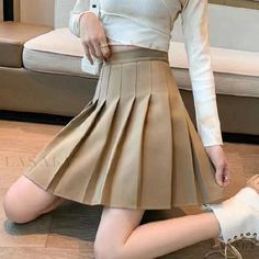 Lasaky - Zipper and Button Pleated Skirt for Womens Uniform Fashion Mini Skirt Pleated Fashion, Woman Suit Fashion, Wrap Around Skirt, A Line Mini Skirt, Korean Fashion Women, Uniform Fashion, Fashion Lighting, College Fashion, Skirt Design