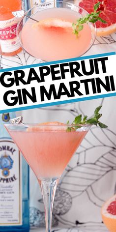 the grapefruit gin martini is garnished with mint