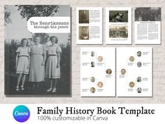 the family history book template is shown in black and white, with an image of two women