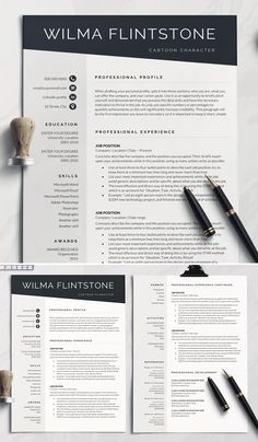 two page resume template with black and white accents