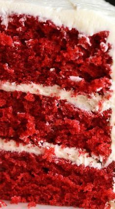 a close up of a red velvet cake