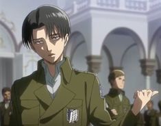 an anime character in uniform pointing to something