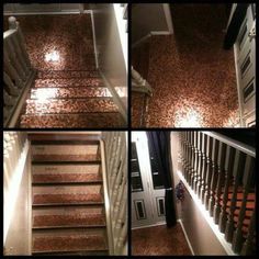 steps and railings are covered with brown carpet