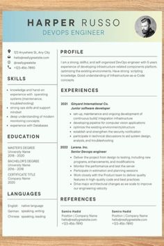 a professional resume template with blue accents on the front and back, is shown in this image