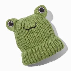 Claire's Green Frog Knit Beanie Hat Frog Outfits, Frog Beanie, Frog Backpack, Frog Hat, Frog Theme, Hat Embroidery, Green Frog, Fashionable Jewelry, Knit Beanie Hat