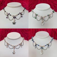 "Super cute cottagecore aesthetic crystal,  butterfly charms, glass beads and pearl princess necklace, great accessory for your summer fits <3  Amethyst Green Aventurine Rose Quartz Aquamarine ✨Specs -include a 2\" (5cm) extension chain -makes the necklace adjustable from 16\" up to 18\"  -freshwater pearls #cottagecore  -tarnish free - perfect layering necklace, pairs great with more jewellery from my shop!  ✨Stainless Steel  Made with 304 stainless steel jewellery findings. Stainless steel is an affordable and hypoallergetic material perfect for jewellery with the intention for everyday wear, it is tranish free meaning that overtime your item wont discolour and rust when exposed to water and gets wet. No more green neck and ear marks!  ✨Delivery All orders posted Royal Mail tracked 48... Cottagecore Necklace, Pearl Princess, Jewellery Findings, Layered Beaded Necklaces, Necklace Butterfly, Diy Jewelry Projects, Princess Necklace, Bracelets Design, Crystal Butterfly