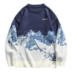 Top Streetwear Brands, Pull Oversize, Embroidery Sweater, Mountain Designs, Graphic Sweaters, Snow Mountain, Hip Hop Streetwear, Moda Vintage, Pattern Sweater