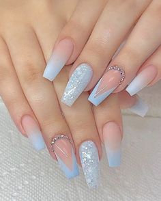 Blue Prom Nails, Solid Color Nails, Blue Acrylic Nails, Short Acrylic Nails Designs, Prom Nails, Cute Nail Designs, Long Acrylic Nails, Acrylic Nail Designs, Almond Nails