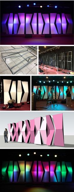 several images of different colored lights and shapes