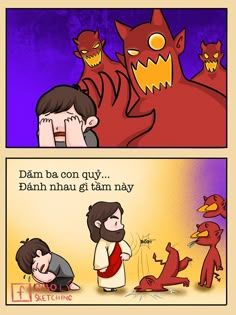 two cartoon comics with one showing the devil and another saying, don't be comfy