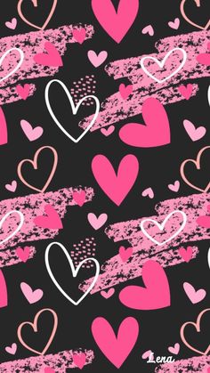 pink and black hearts on a black background