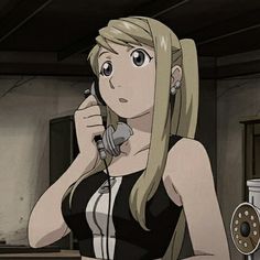 an anime character is talking on the phone